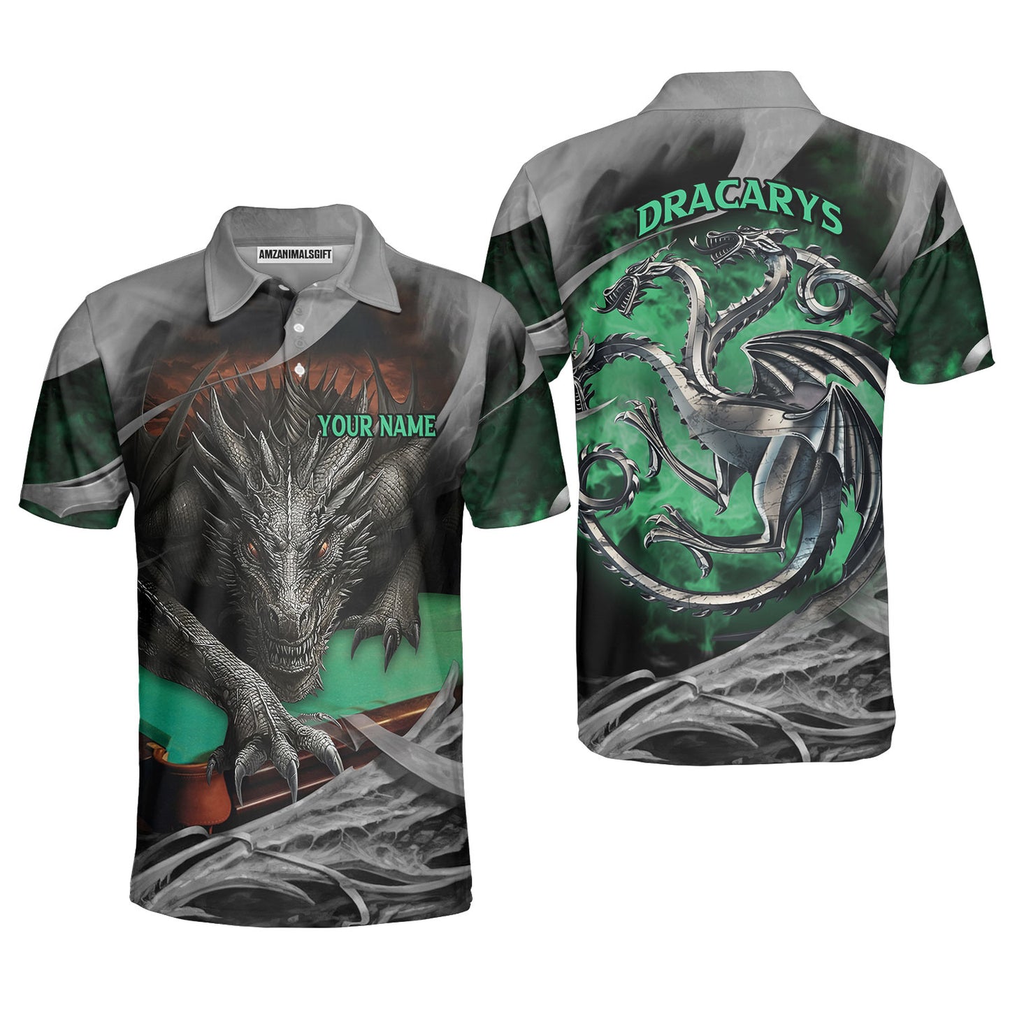 Customized Men Polo Shirt Billiards Pool Table And Dragon's Claws Gripping, Perfect Outfit For Pool Games