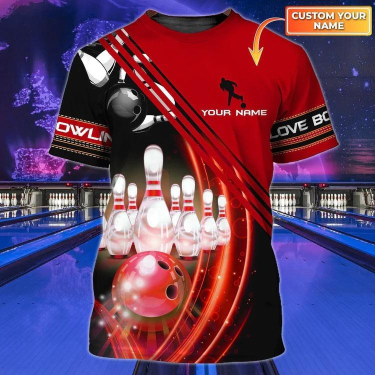 Customized Name 3D Bowling T Shirt, Personalized With Name Red Bowling T Shirts, Bowling Team Shirts Uniform - Perfect Gift For Bowling Lovers - Amzanimalsgift
