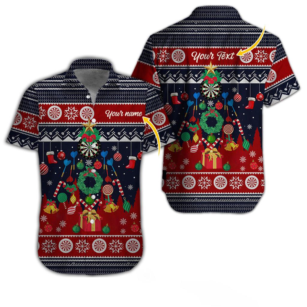 Customized Name & Text Darts Hawaiian Shirt, Christmas Pattern Personalized Darts Hawaiian Shirts - Gift For Darts Lovers, Darts Players Uniforms - Amzanimalsgift