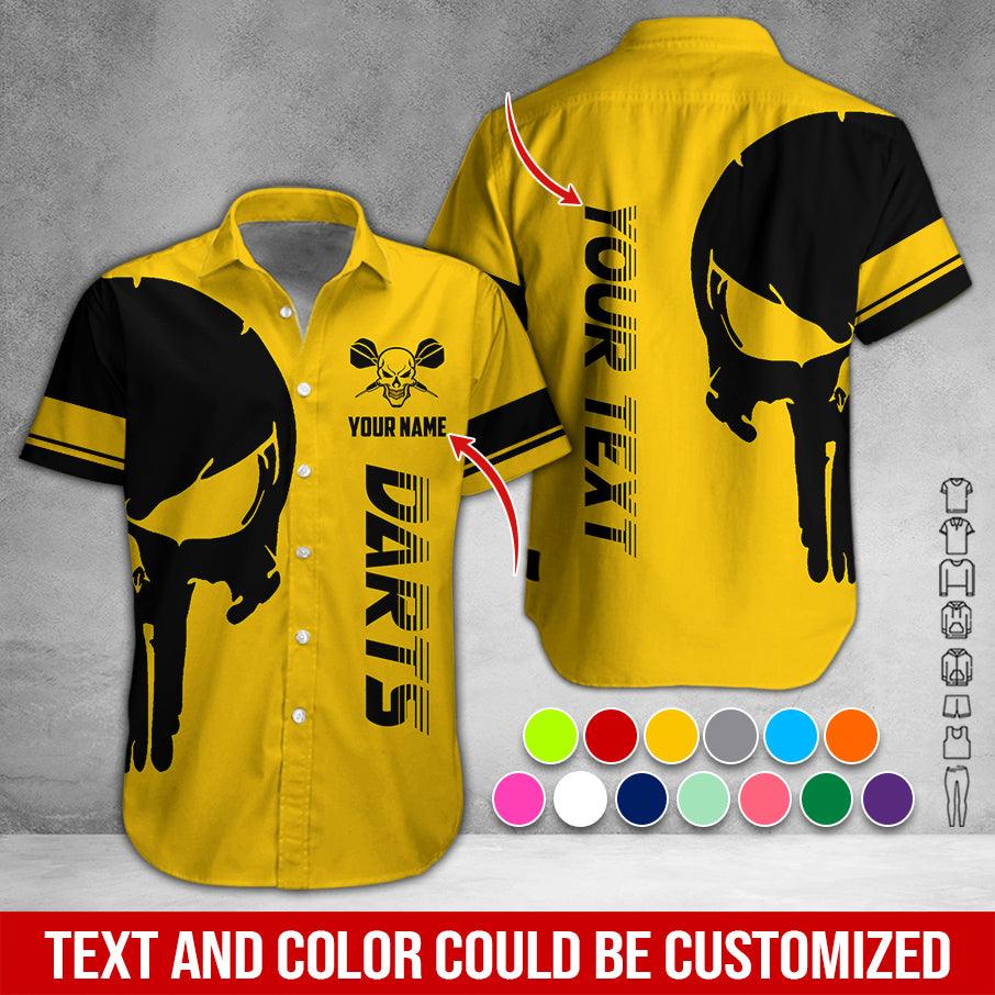 Customized Name & Text Darts Hawaiian Shirt, Personalized Skull Darts Hawaiian Shirts - Gift For Darts Lovers, Darts Players Uniforms - Amzanimalsgift