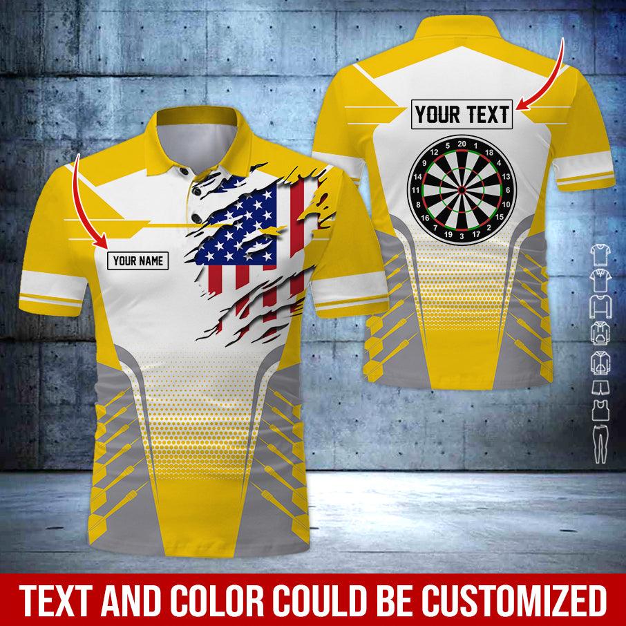 Customized Name & Text Darts Polo Shirt, American Flag Darts Personalized Name Polo Shirt For Men - Perfect Gift For Darts Lovers, Darts Players - Amzanimalsgift