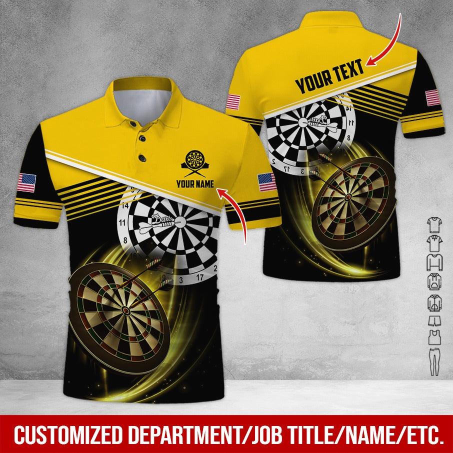 Customized Name & Text Darts Polo Shirt, American Flag Logo Personalized Name Darts Polo Shirt For Men - Perfect Gift For Darts Lovers, Darts Players - Amzanimalsgift