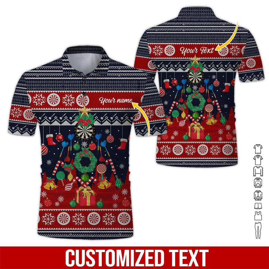 Customized Name & Text Darts Polo Shirt, Christmas Pattern Personalized Darts Polo Shirt For Men - Perfect Gift For Darts Lovers, Darts Players - Amzanimalsgift