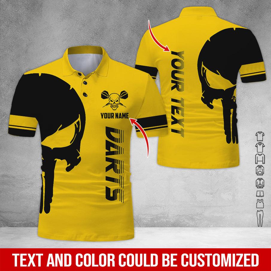 Customized Name & Text Darts Polo Shirt, Darts Skull Personalized Name Darts Polo Shirt For Men - Perfect Gift For Darts Lovers, Darts Players - Amzanimalsgift
