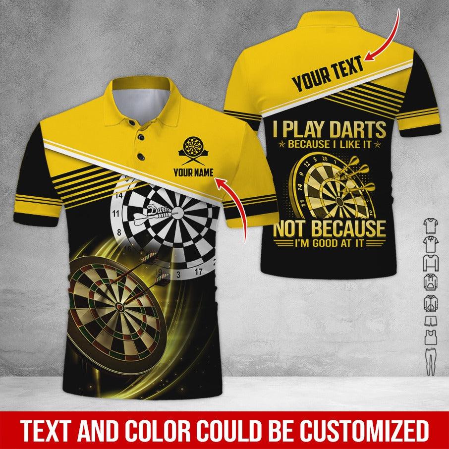 Customized Name & Text Darts Polo Shirt, I Play Darts Because I Like It Personalized Darts Shirt For Men - Perfect Gift For Darts Lovers, Darts Players - Amzanimalsgift
