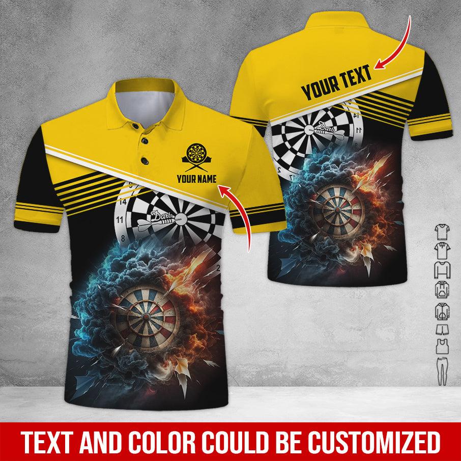Customized Name & Text Darts Polo Shirt, Personalized Name Smoke Dartboard Polo Shirt For Men - Perfect Gift For Darts Lovers, Darts Players - Amzanimalsgift