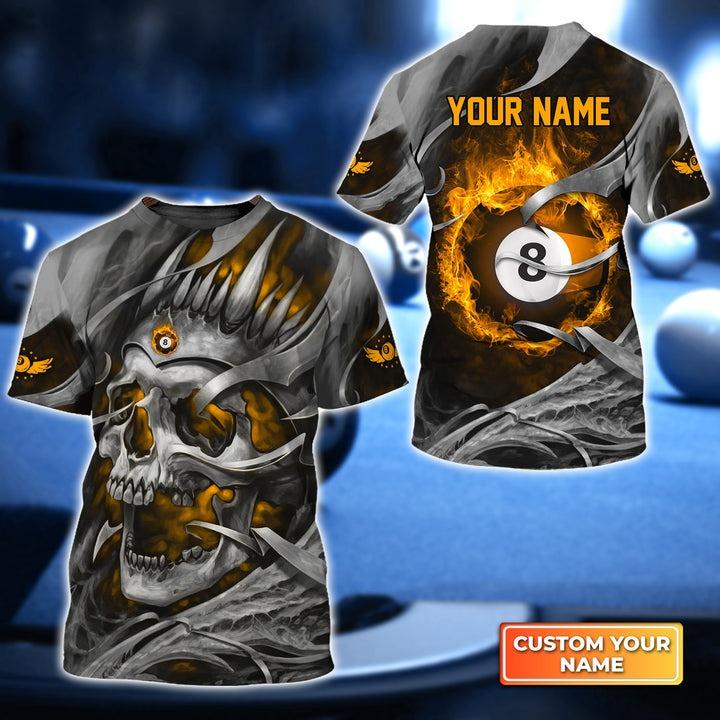 Customized Name Billiard T Shirt, Yellow Skull Grim Reaper Pool 8 Personalized Billiard T Shirt For Men - Gift For Billiard Lovers, Billiard Players - Amzanimalsgift