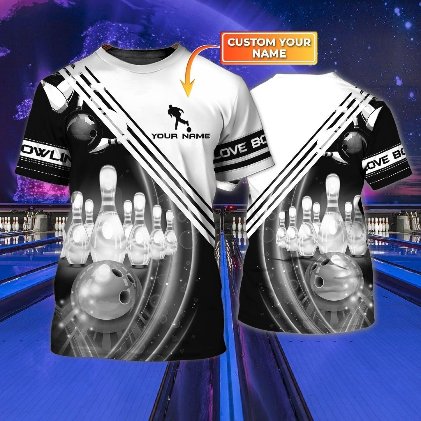 Customized Name Black And White Bowling Shirt, Personalized Bowling Team Players Shirt For Men - Perfect Gift For Bowling Lovers, Bowlers - Amzanimalsgift