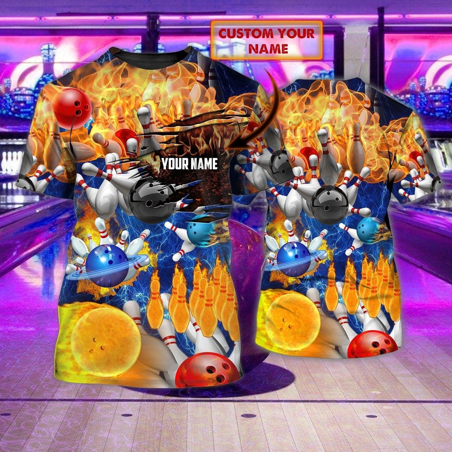 Customized Name Bowling T Shirt For Him Her, Bowling Gift For Son, Bowling Fire T Shirt - Perfect Gift For Bowling Lovers, Bowlers - Amzanimalsgift