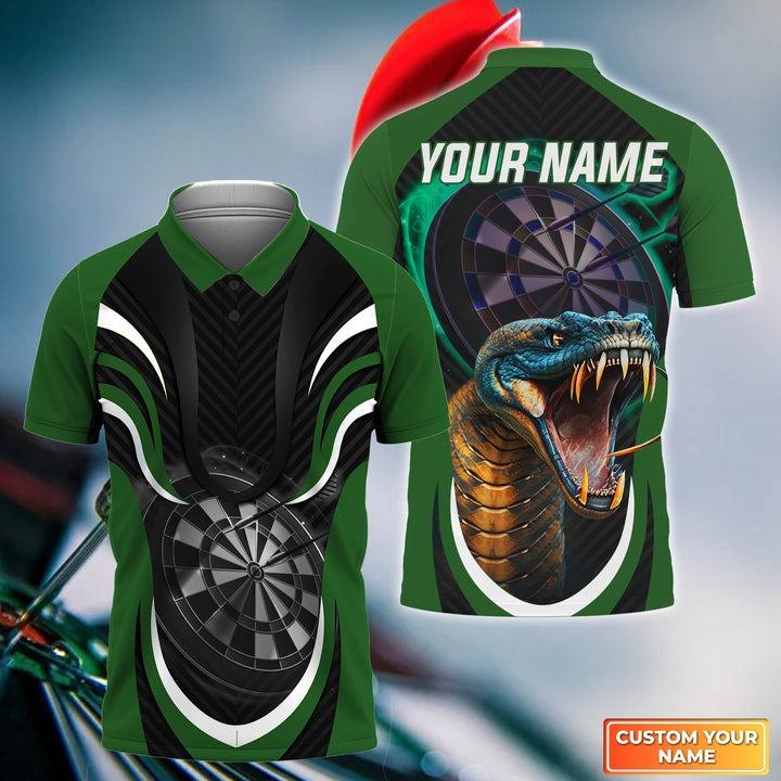 Customized Name Darts Men Polo Shirt, Green Bullseye Dartboard Personalized King Cobra And Darts Polo Shirt - Gift For Darts Players, Darts Lovers - Amzanimalsgift