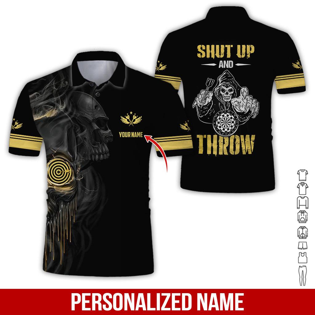 Customized Name Darts Polo Shirt, Death Shut Up And Throw Personalized Darts Uniforms Polo Shirt For Men - Perfect Gift For Darts Lovers, Darts Team Players - Amzanimalsgift