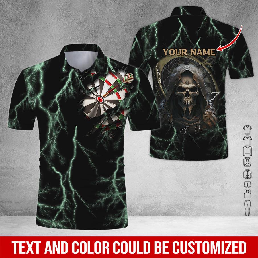 Customized Name Darts Polo Shirt, Personalized Name Darts And Grim Reaper Polo Shirt For Men - Perfect Gift For Darts Lovers, Darts Players - Amzanimalsgift