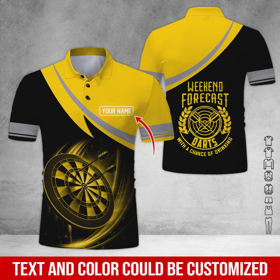 Customized Name Darts Polo Shirt, Personalized Name Weekend Forecast Darts Polo Shirt For Men - Perfect Gift For Darts Lovers, Darts Players - Amzanimalsgift