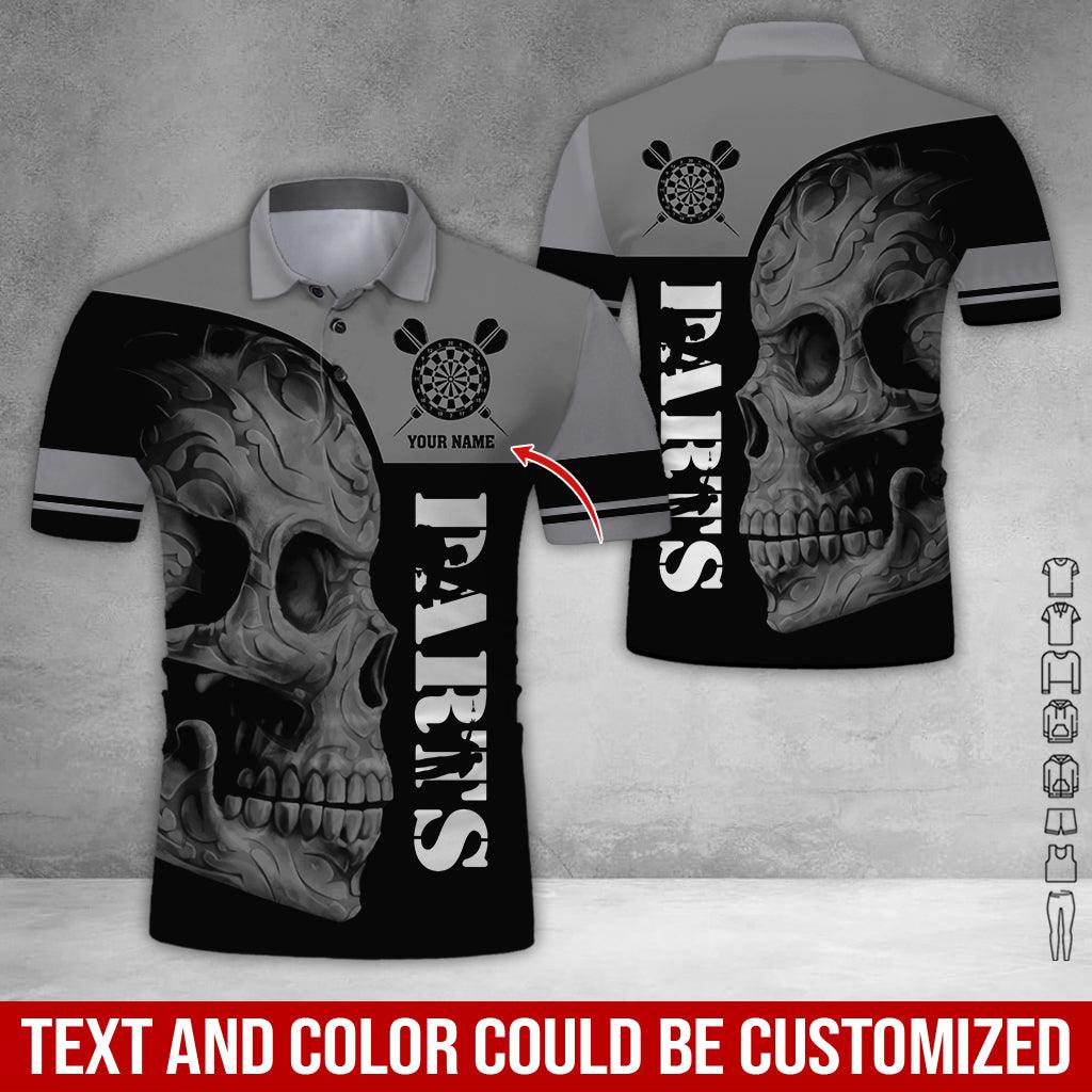 Customized Name Darts Polo Shirt, Personalized Skull Darts Uniforms Polo Shirt For Men - Perfect Gift For Darts Lovers, Darts Team Players - Amzanimalsgift