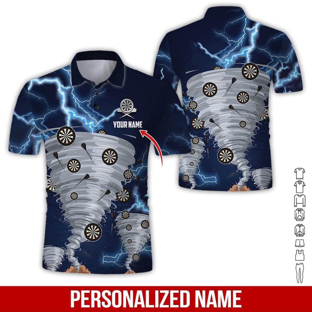 Customized Name Darts Polo Shirt, Thunder Lightning Tornado Personalized Name Darts Polo Shirt For Men - Perfect Gift For Darts Lovers, Darts Players - Amzanimalsgift