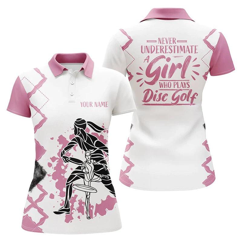 Customized Name Disc Golf Women Polo Shirts, Personalized Funny Pink Womens Disc Golf Polo Shirt For Ladies - Perfect Polo Shirt For Disc Golf Lovers - Amzanimalsgift