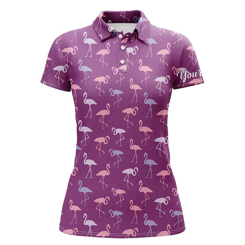 Customized Name Golf Women Polo Shirts, Black Women Polo Shirt Personalized Pink Flamingos Pattern Shirts - Perfect Gift For Golfers, Golf Lovers - Amzanimalsgift