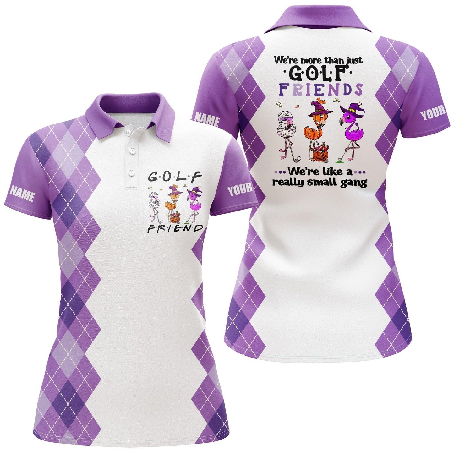Customized Name Golf Women Polo Shirts, Halloween Flamingo Personalized We're More Than Just Golf Friends - Perfect Gift For Golfers, Golf Lovers - Amzanimalsgift