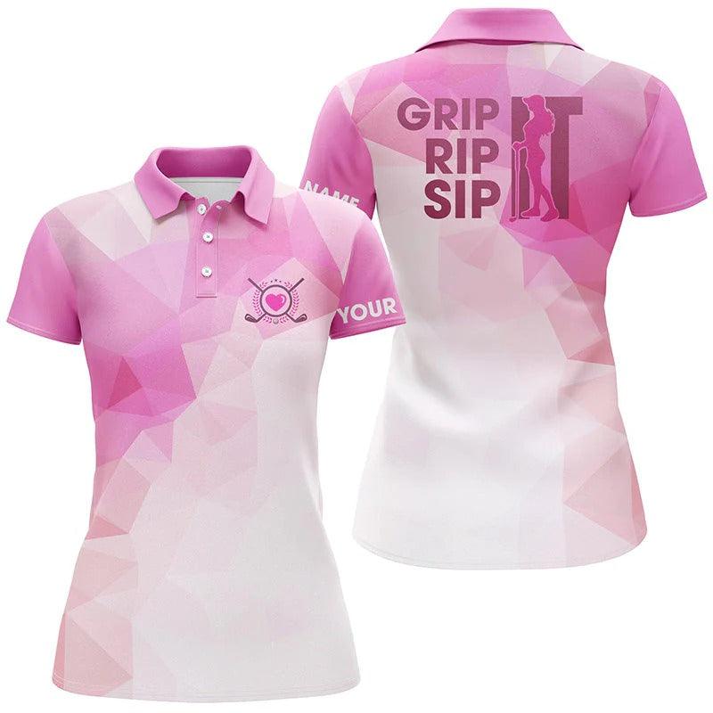 Customized Name Golf Women Polo Shirts - Personalized Grip It Rip It Sip It, Golf Tops For Ladies - Perfect Gift For Golfers, Golf Lovers - Amzanimalsgift