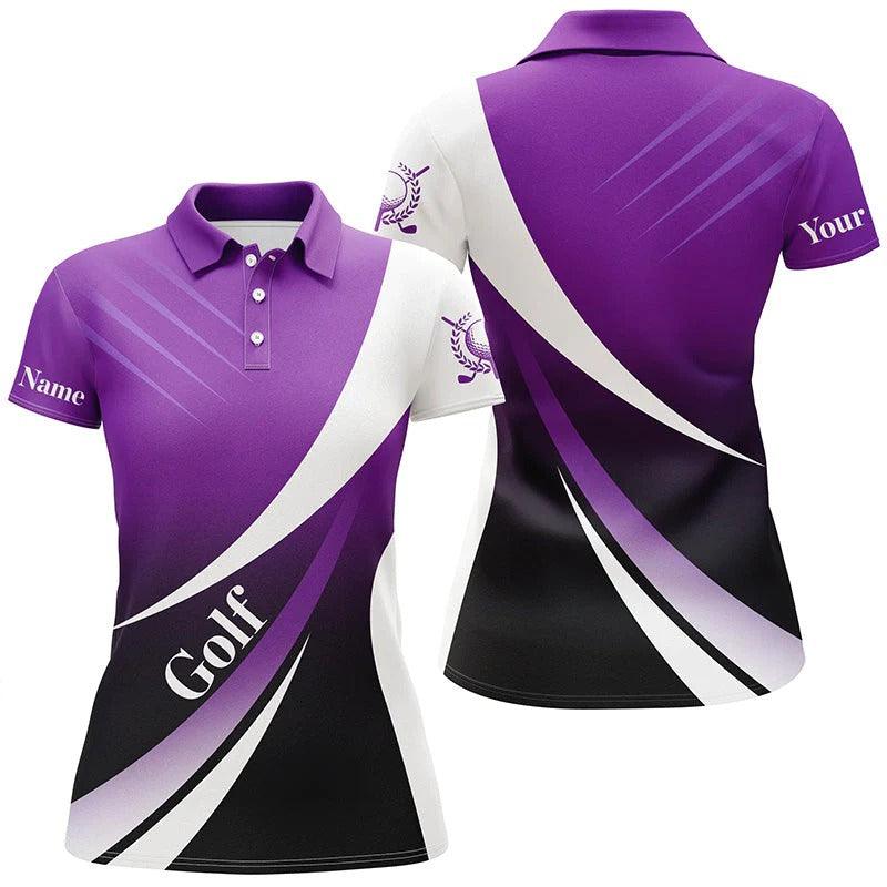 Customized Name Golf Women Polo Shirts, Personalized Purple And White Golf Shirt, Tournament Golf Shirts - Perfect Gift For Ladies, Golf Lovers, Golfers - Amzanimalsgift