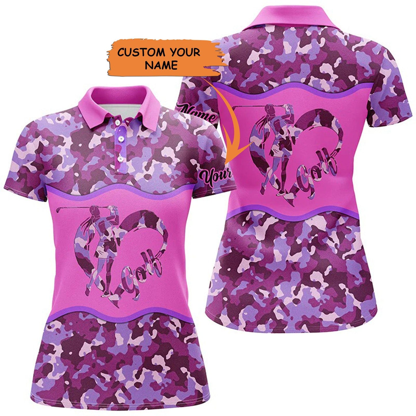 Customized Name Golf Women Polo Shirts, Pink Purple Camo Personalized Unique Golfers Gifts - Perfect Gift For Ladies, Golfers, Golf Lovers - Amzanimalsgift