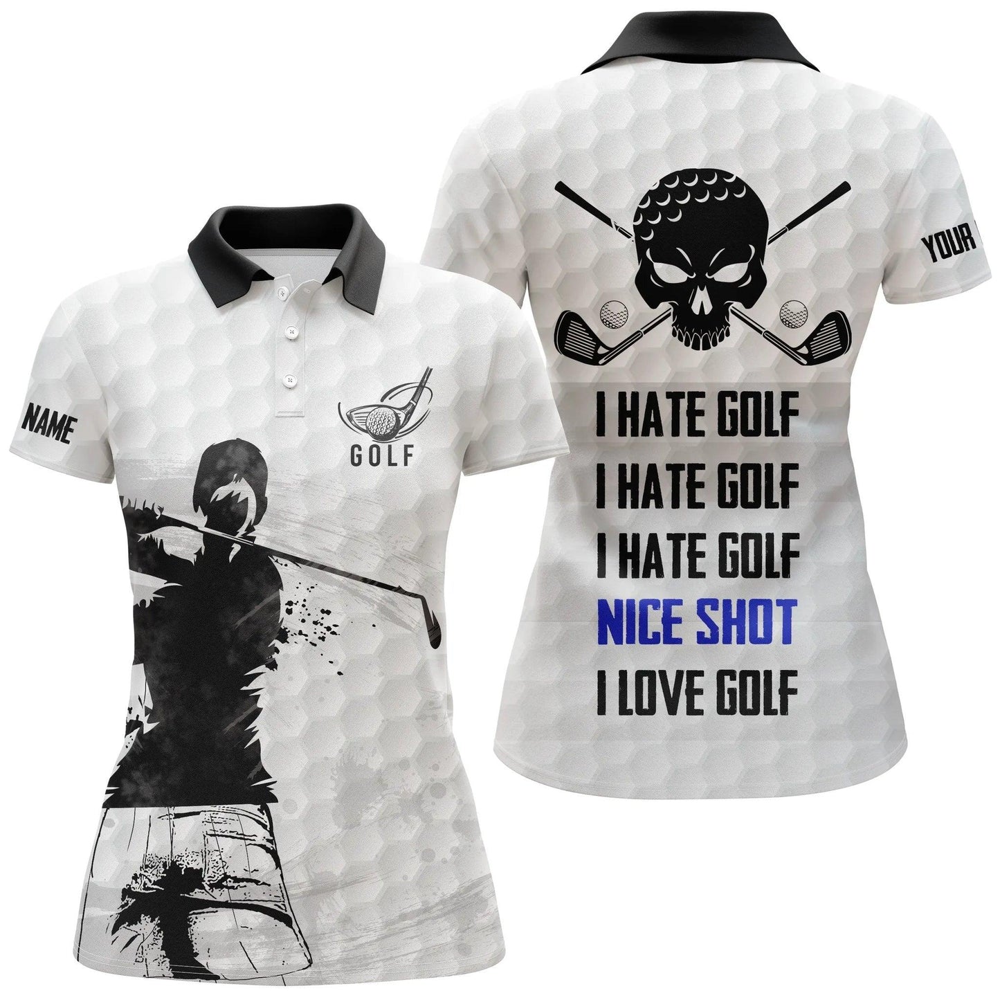 Customized Name Golf Women Polo Shirts, Skull Personalized I Hate Golf Nice Shot I Love Golf Polo Shirts - Perfect Gift For Golfers, Golf Lovers - Amzanimalsgift