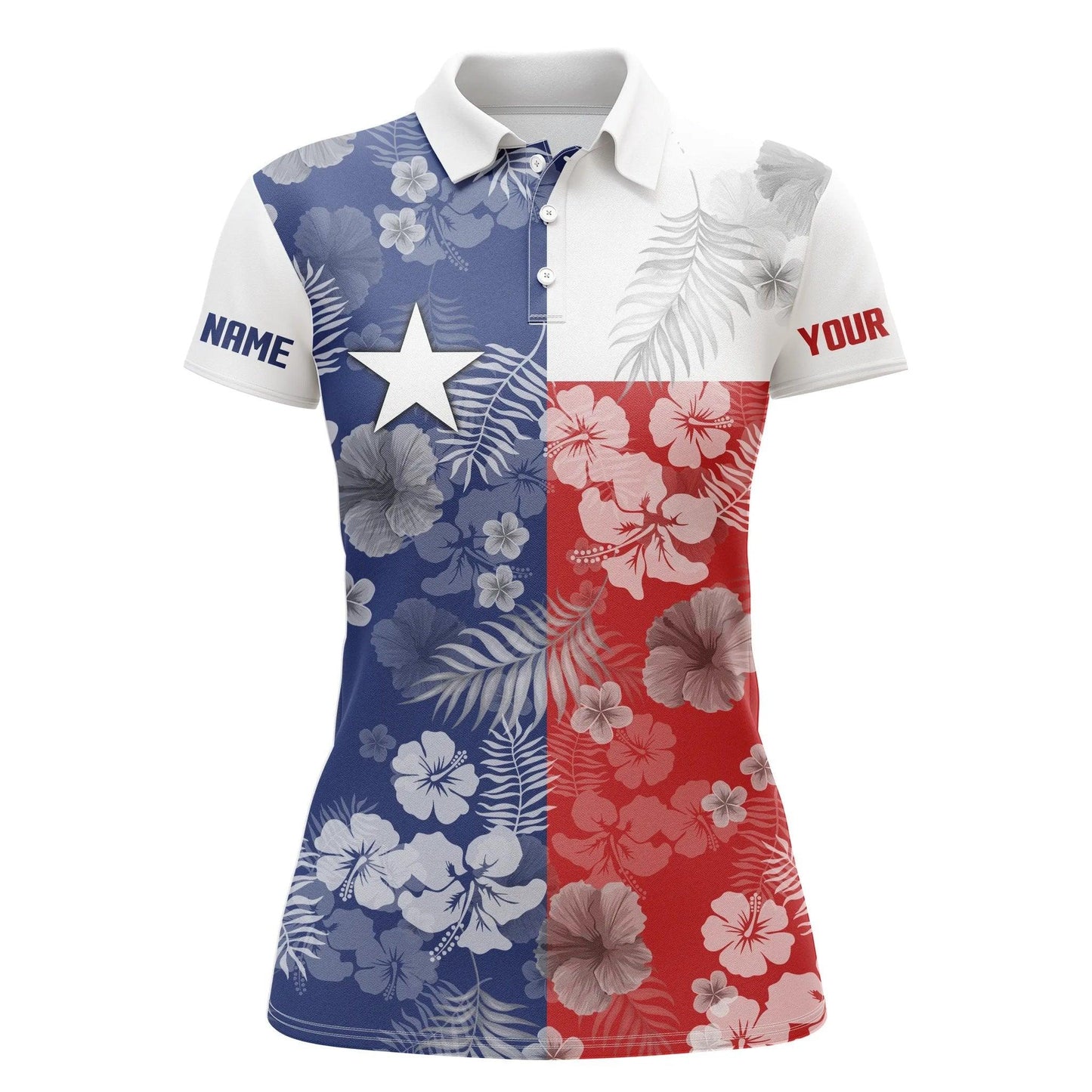 Customized Name Golf Women Polo Shirts, Texas Flag Patriot Personalized Tropical Floral Polo Shirts - Perfect Gift For Ladies, Golf Lovers, Golfers - Amzanimalsgift