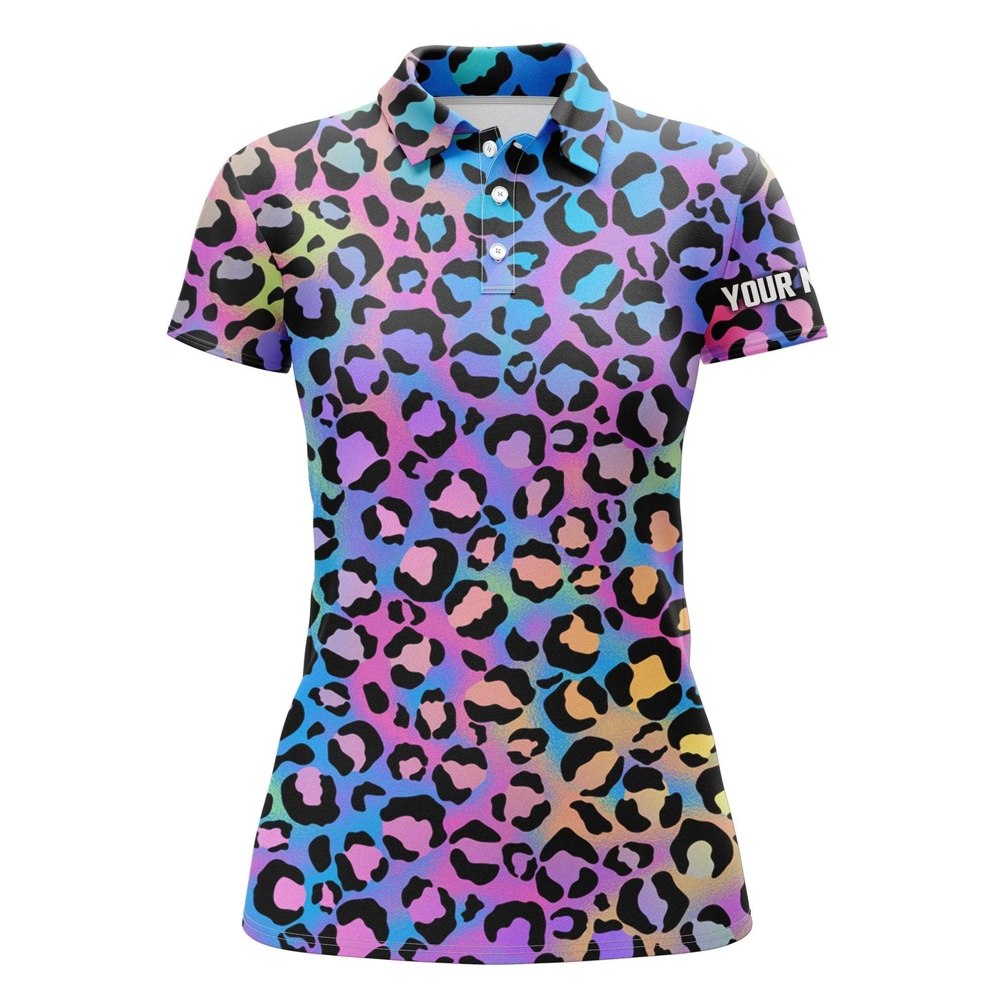 Customized Name Women Polo Shirts, Personalized Colorful Neon Gradient Leopard Polo Shirts - Perfect Gift For Ladies, Women - Amzanimalsgift
