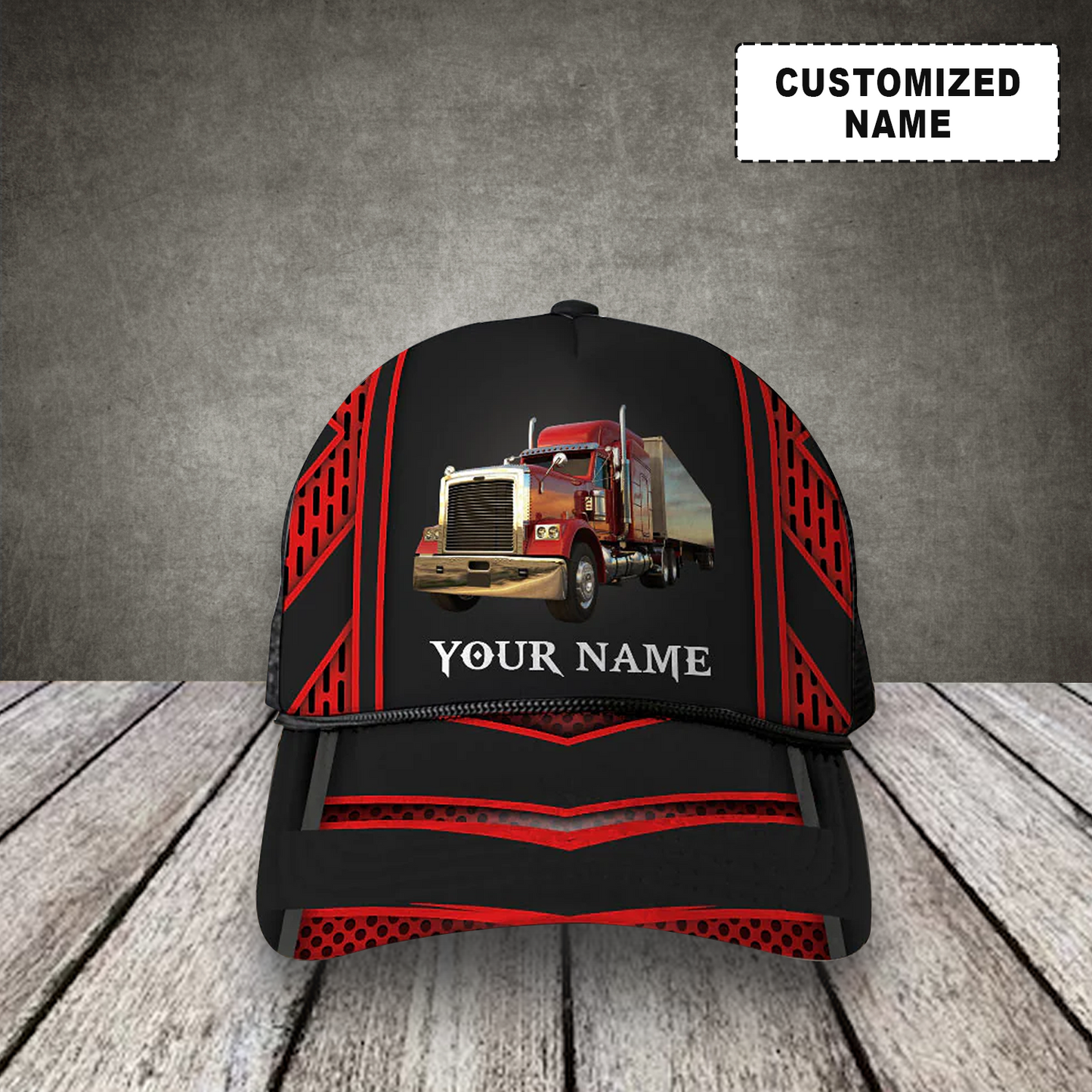 Customized Trucker Classic Cap Hat, Truck Black And Red Classic Caps, Perfect Hat For Trucker