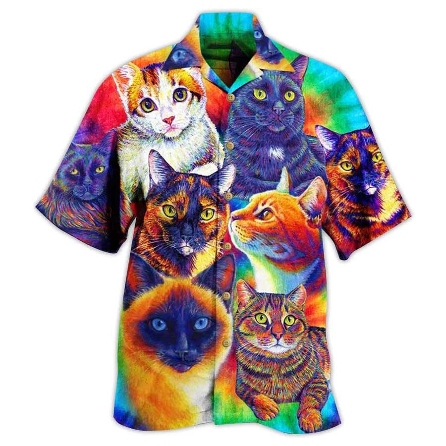 Cute Cat Aloha Hawaiian Shirt For Summer, Best Cat Colorful All My Soul Hawaiian Shirts Outfit For Men Women, Friend, Team, Cat Lovers - Amzanimalsgift