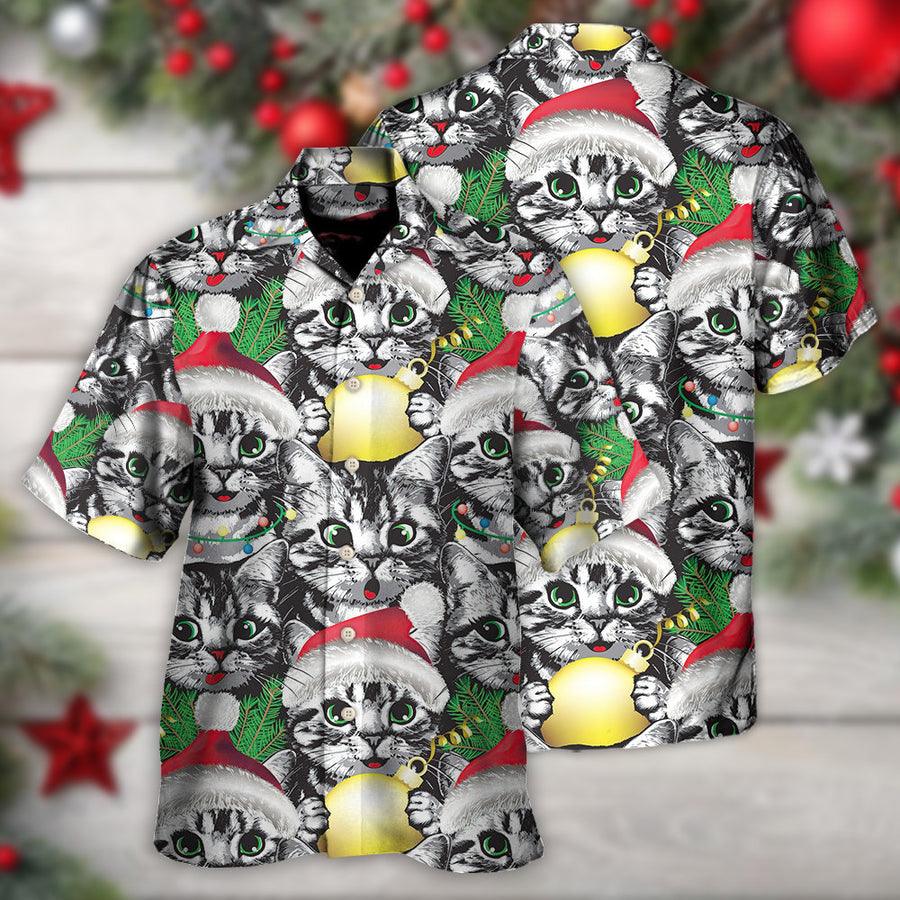 Cute Cat Christmas Meowy Xmas Aloha Hawaiian Shirt For Summer, Best Colorful Cool Cat Hawaiian Shirts Outfit For Men Women, Friend, Cat Lover - Amzanimalsgift