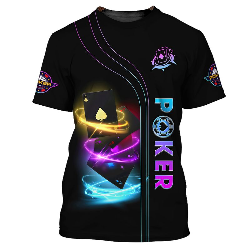 Customized Poker Shirt, Neon Colorful Glow Ace Cards Shirts, Perfect Outfit For Poker Players