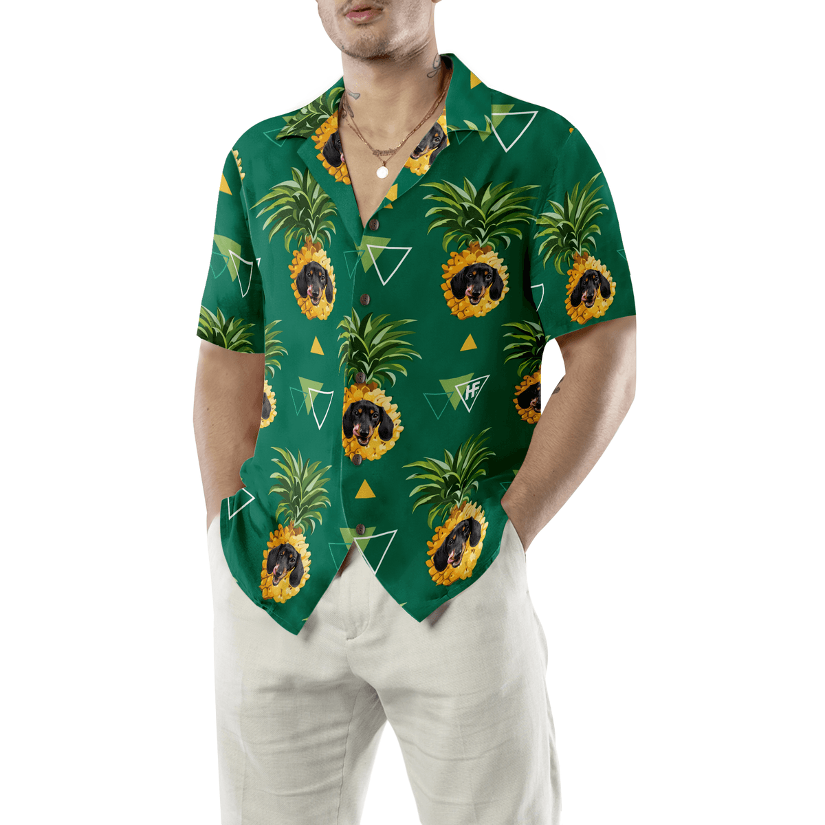 Dachshund Hawaiian Shirt, Tropical Fruit, Pineapple Aloha Shirt For Men - Perfect Gift For Dachshund Lover, Husband, Boyfriend, Friend, Family - Amzanimalsgift
