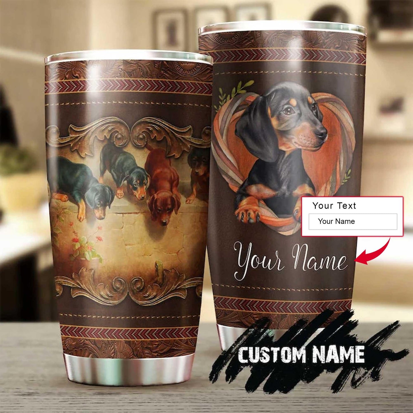Dachshund Personalized Mother's Day Gift Tumbler - Gift For Dog Lover, Dog Mom, Dog Dad, Dog Lady - Dachshund Wooden Vintage Style Tumbler - Amzanimalsgift