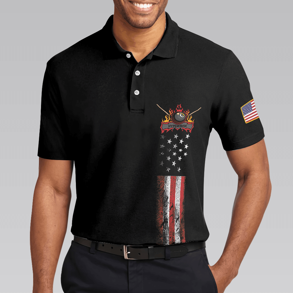 Dark Theme 8-ball Short Sleeve Wet Paint Skull Billiards Polo Shirt, American Flag Billiards Shirt For Men, Polo Shirt Gift For Men, Gift For Billards Lovers - Amzanimalsgift