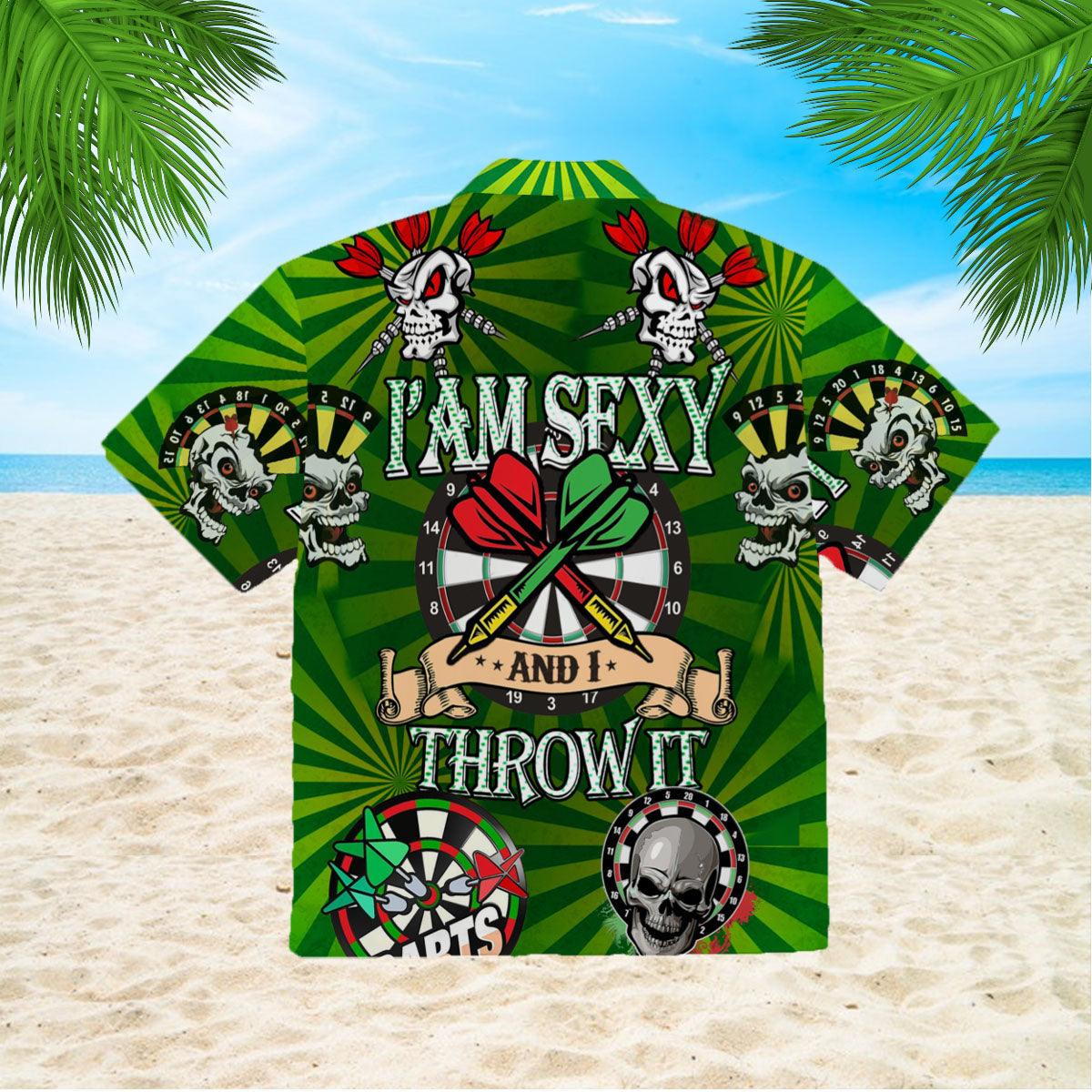 Darts Aloha Hawaiian Shirts For Summer, Dartboard Skull Green Hawaiian Shirt For Men Women, Gift For Friend, Darts Lovers - I'm Sexy And I Throw It - Amzanimalsgift