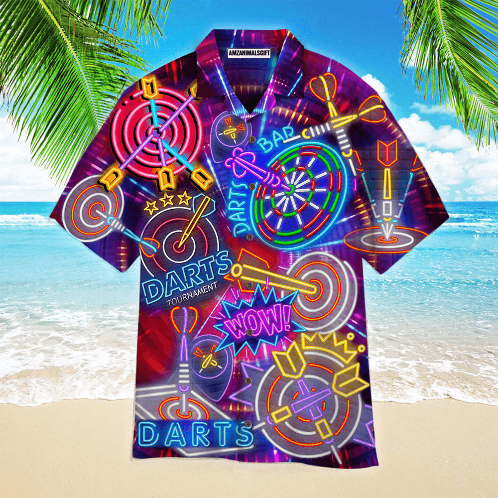 Darts Aloha Hawaiian Shirts For Summer, Neon Dartboard Hawaiian Shirt For Men Women, Gift For Friend, Darts Lovers, Team, Darts Players - Amzanimalsgift