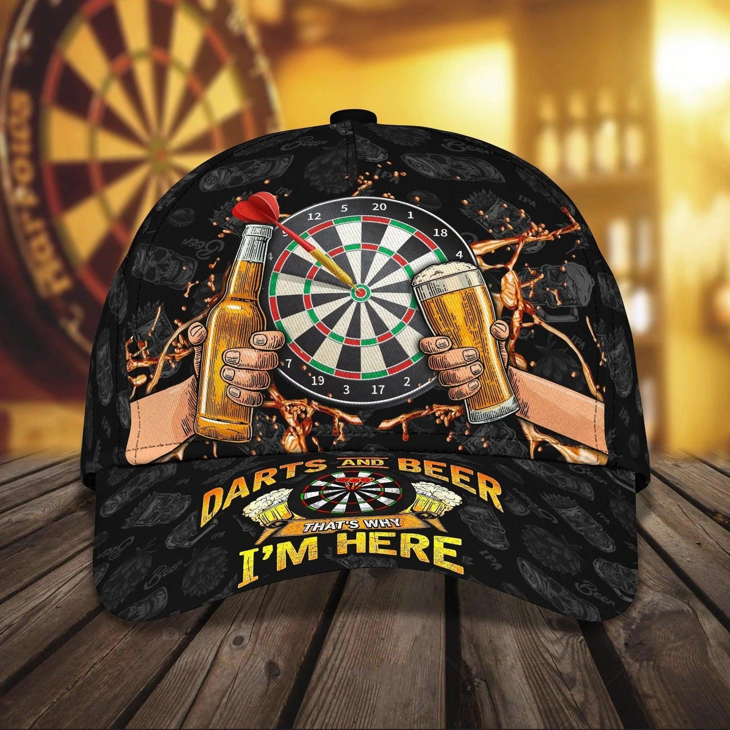 Darts Classic Cap, Darts And Beer I'm Here Classic Cap, Darts Hat For Men - Perfect Gift For Darts Lovers, Darts Players - Amzanimalsgift