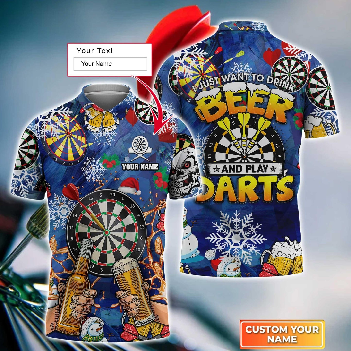 Darts Custom Name Men Polo Shirt, Beer Christmas Personalized Men Polo Shirt Gift For Darts Lovers, I Just Want To Drink Beer And Play Darts - Amzanimalsgift