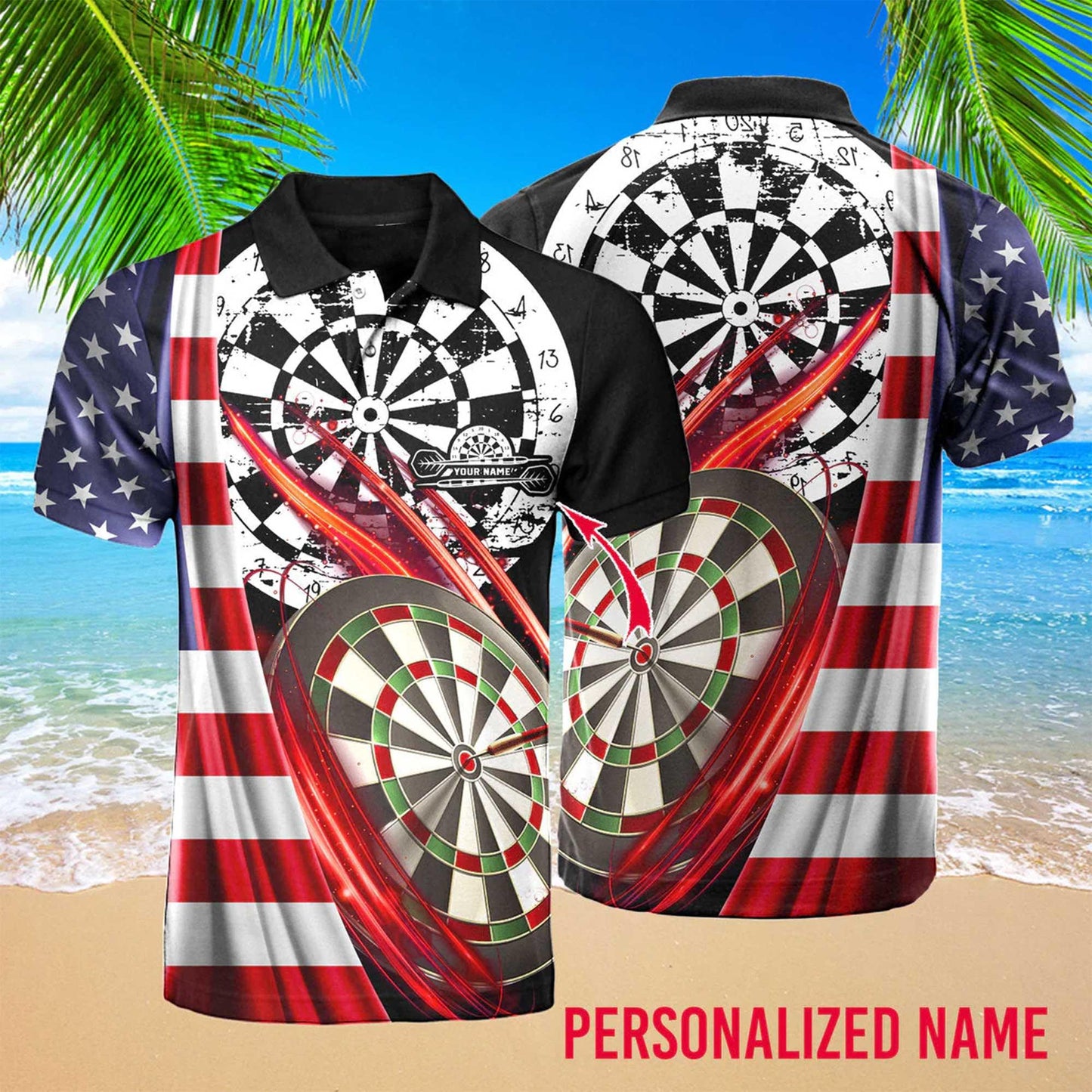 Darts Custom Name Men Polo Shirt, Personalized Dart Player American Flag Polo Shirts For Men, Independence Day Apparel For Darts Lover, July 4 Holiday - Amzanimalsgift