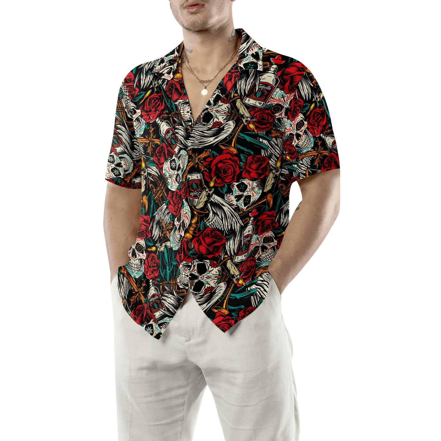 Day Of The Dead Skull Hawaiian Shirt, Best Skull Red Rose Colorful Summer Aloha Shirt For Men Women, Perfect Gift For Friend, Family, Husband, Wife - Amzanimalsgift