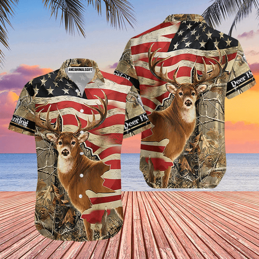 Deer Hunting American Flag Aloha Hawaiian Shirts For Men Women, 4th Of July Gift For Summer, Friend, Family, Independence Day - Amzanimalsgift