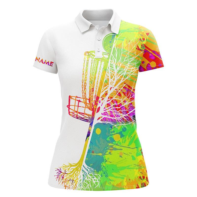 Disc Golf Custom Name Women Polo Shirt, Watercolor Disc Golf Basket Personalized Women Polo Shirts, Perfect Gift For Ladies, Girls, Disc Golf Lovers - Amzanimalsgift