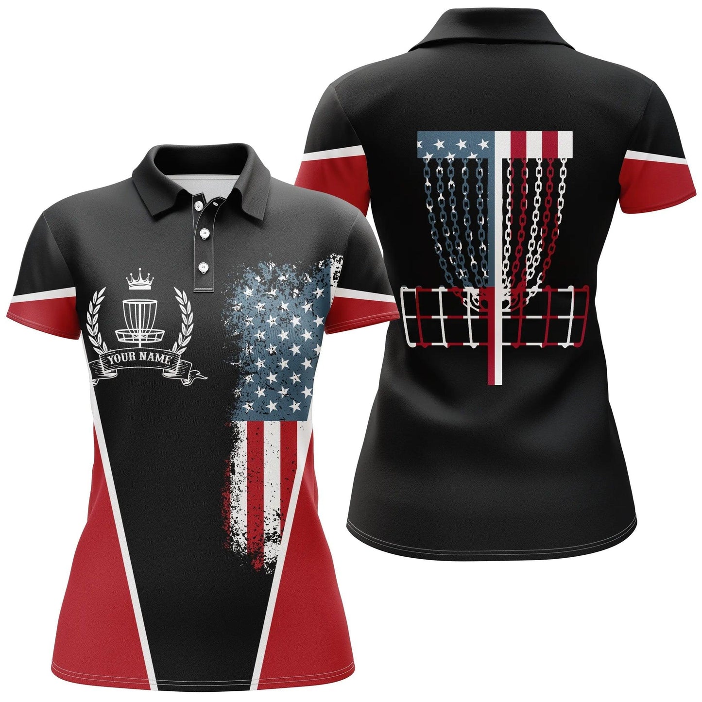 Disc Golf Women Polo Shirts, American Flag Basket Patriotic, Disc Golf Shirt For Ladies - Perfect Gift For Disc Golf Lovers, Women - Amzanimalsgift