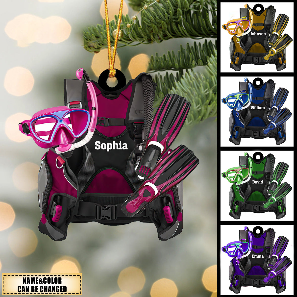 Personalized Scuba Diving Equipment Flat Acrylic Ornament, Meaningful Ornament Gift For Diver, Family Friends
