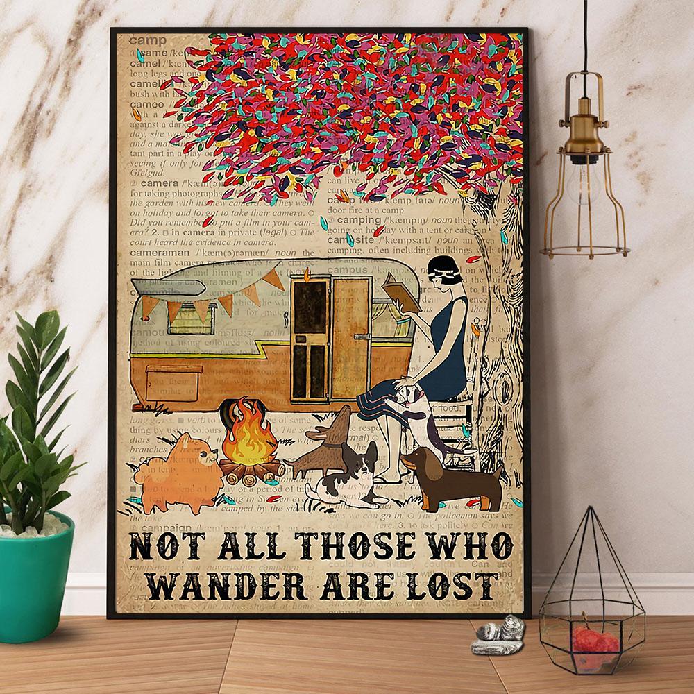 Dog & Camping Portrait Canvas - Camping Girl Not All Those Who Wander Are Lost - Perfect Gift For Camping Lovers, Dog Lovers - Amzanimalsgift