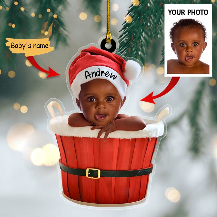 Cute Baby Santa Ornament Custom Name Christmas Acrylic Ornament