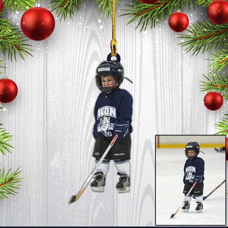 Custom Photo Ice Hockey Players Christmas Car Ornament For Men, Dad Hockey Car Ornament