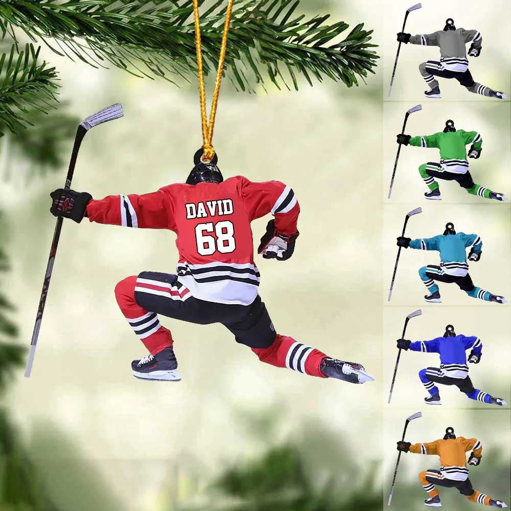 Personalized Hockey Christmas Ornament, Custom Name And Number For