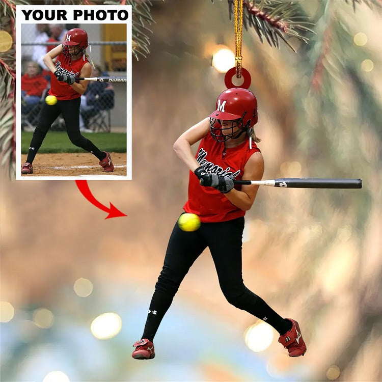 Custom Photo Softball Christmas Car Ornament - Personalized Gift For Sports Fans, Coaches, And Players